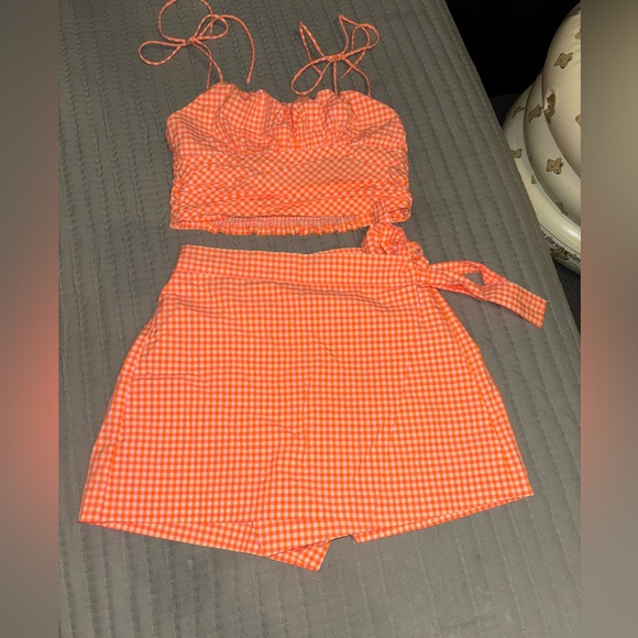 ZARA orange gingham crop top and skort set - Picture 7 of 12